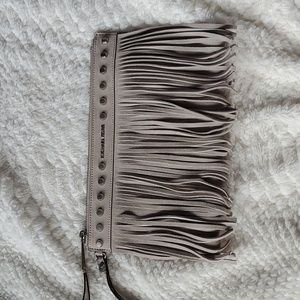 Michael Kors Billy XL Zip Clutch Suede Leather Cement